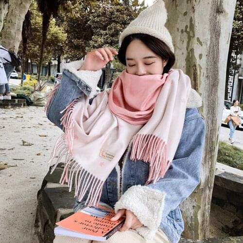 2020 Korean autumn and winter new snowflake double-sided cashmere womens scarf thickened warm and long tassel fashion shawl