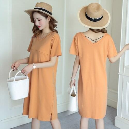 Hot Sale Breastfeeding Pregnancy Dress V-Neck Short Sleeve Summer Casual Maternity Dress for Pregnant Women Nursing Clothes