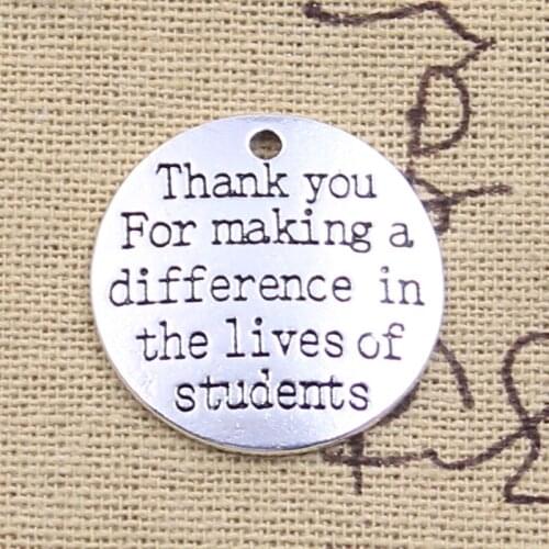 5pcs Charms Thank You For Making A Difference In The Lives Of Students 22x20mm Antique Silver Color Pendant DIY Making Findings