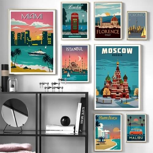 Nordic Vintage Travel Cities Poster New York Netherlands Amsterdam London Landscape Art Canvas Painting Wall Pictures Home Decor