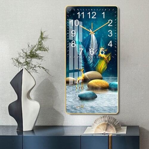 Rectangular crystal porcelain clock living room study wall clock fashion simple silent clock creative clocks wall home decor