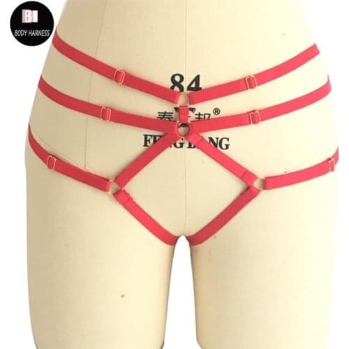 Sexy Red G-string Body Harness Goth Panties Pole Dance Body Cage Rave Garter Bondage Harness Belt Triangle Briefs