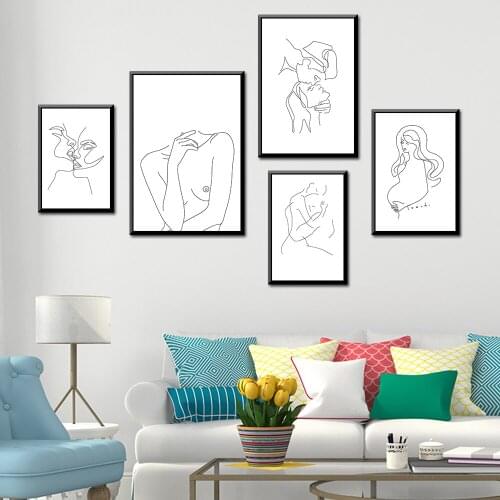 Nordic Hand Painted Black And White Poster And Print Canvas Painting Wall Picture For Living Room Decor Wall Art Decor