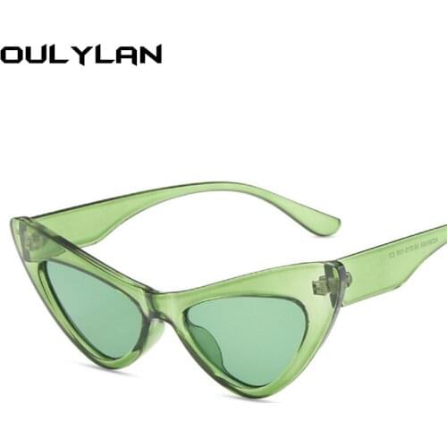 Oulylan Transparent Green Cat Eye Sunglasses Women Small Frame Fashion Classic Vintage Sun Glasses Ladies Jelly Color Eyewear
