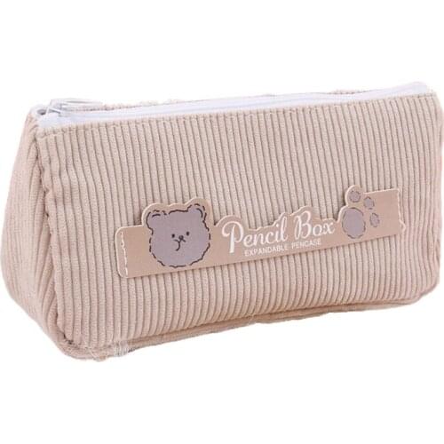 C90C Cartoon Corduroy Pencil Bag Zipper Lock Pencil Pouch Multipurpose Makeup Pouch Portable Organizer Bag for Teen Girls Kid