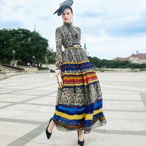 Spring Autumn Dress for Women Leopard Printed Birthday Dress Ball Gown Party Clothing Slim Waist Long Dress DZ2626