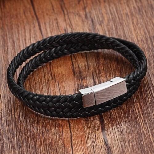 XQNI Chain Bracelet Men Genuine Leather Bracelets Fashion Cuff Bracelet for women Male Magnet Stainless Steel Rope Bracelets