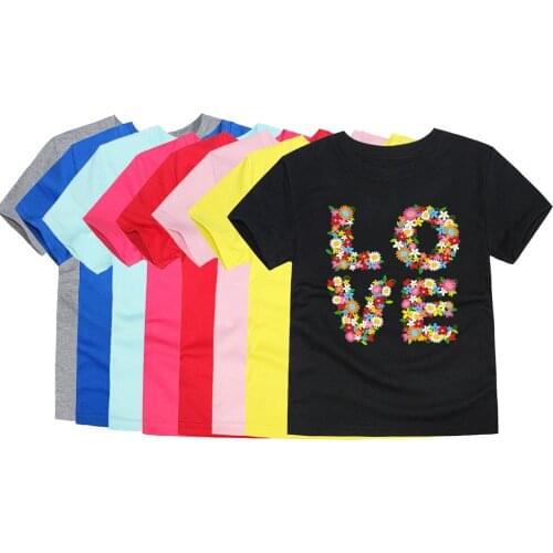 2-12 Years Cartoon T-Shirt For Girls Tees Shirts Summer Cotton Letter LOVE Floral Top Korean Sytle Tshirt Toddler Kids Clothes