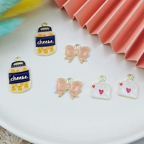 10Pcs Cheese Bow Knot Love Envelope Enamel Charms Gold Tone Metal Pendants For Jewelry Making DIY Earrings Bracelet Accessories