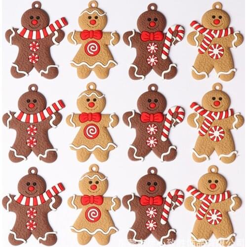 12pcs/set Gingerbread Man Christmas Tree Ornaments PVC Hanging Xmas Home Decor Merry Christmas Decoration Happy New Year 2022