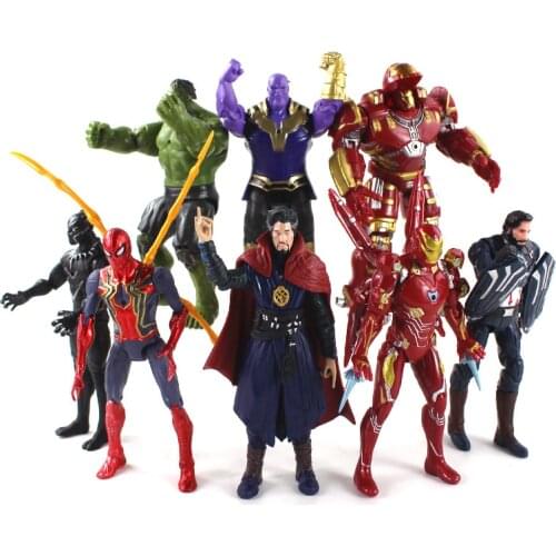 8pcs Infinity War Action Figures LED Thanos Thor Hulk Hulkbuster Iron Spider-Man Captain America Black Panther Model Toys