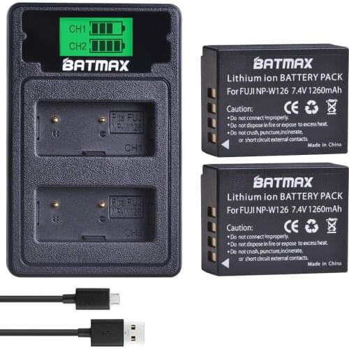 2Pcs NP-W126 NP-W126S Battery + LCD USB Charger for Fujifilm FinePix HS30EXR HS33EXR HS50EXR X-A1 X-E1 X-E2 X-M1 X-Pro 1