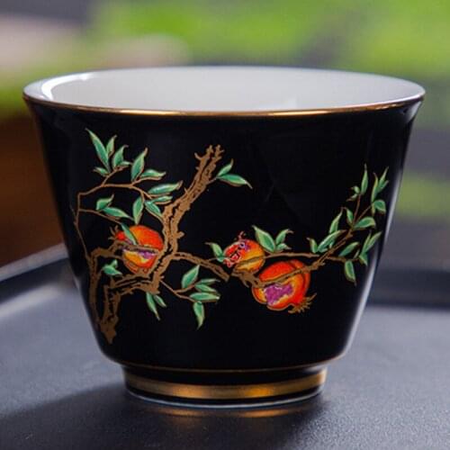 Personal handmade teacup accessories Ceramic grilled flower tea cup gold tea bowl, enamel color single