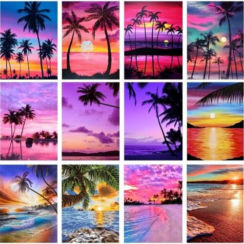 5D DIY Diamond Painting Landscape Full Square Drill Diamond Embroidery Seaside Cross Stitch Sunset Decoration Home