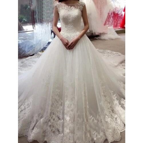 ANGELSBRIDEP Scoop Neck Ball Gown Wedding Dresses Robe De Mariee Charming Appliques Court Train Formal Bride Dress Plus Size