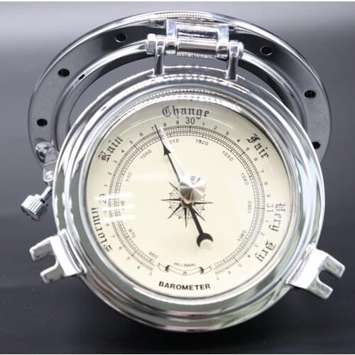 Retro Barometer Air Gauge Navigation Nautical Weather Instrument Silver