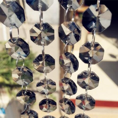 Free Shipping Grey 15meters,14mm Octagon Beads Garland Strands Crystal Chandelier Prism Chains For Crystal Cake Topper Decor