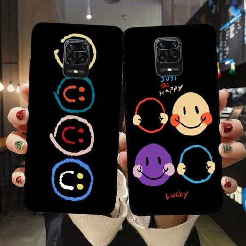 Cartoon Smile Face Black Silicone Phone Case For Mi10 Mi9T MiA2 MiA3 Mi11 Pro Lite Ultra Redmi Note 6 7 8 8T 9 9S 9ProMax