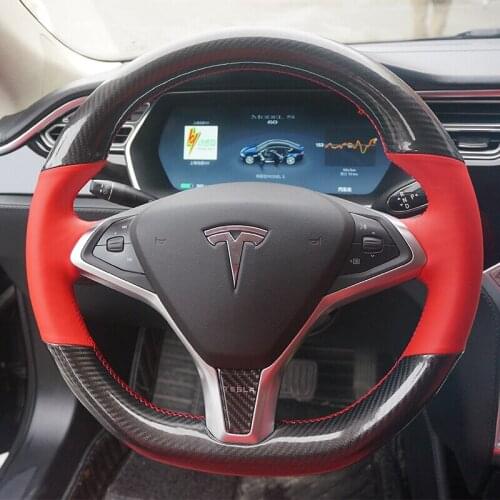 For Tesla model S model X Model 3 DIY leather carbon fiber square car steering wheel cover non-slip and breathable