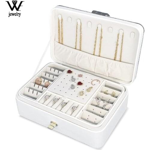 WE Double Layer Portable Travel Jewelry Watch Box With Mirror Leather Display Organizer Storage Case for Earrings Necklace Ring