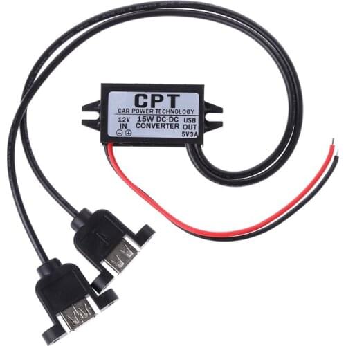 2019 Dual USB Female Port Car DC 12V to 5V 15W Converter Module Cable Power Adapter