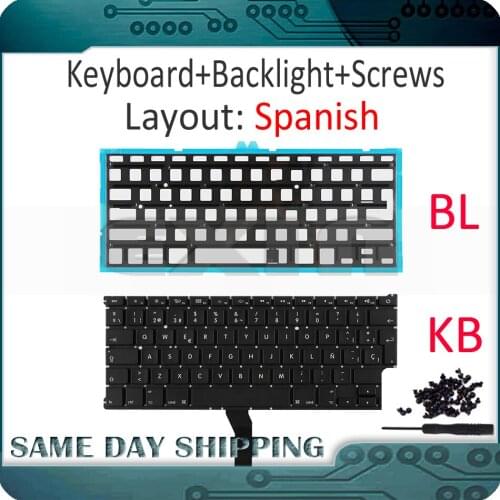 New for Apple Macbook Air 11" A1370 A1465 Spanish Spain SP Standard Keyboard with Backlight Backlight + Screws 2011-2015 Year