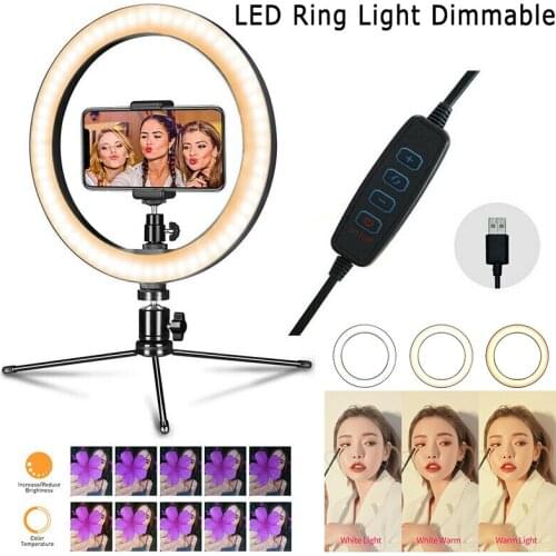 10 Inch 26cm Ring Light LED Knob Type Dimming Beauty Fill Light Mobile Phone Live Light For All Mobile Phones Cameras