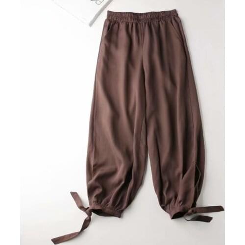 Brown Women Pants Streetwear High Waist Ice Silk Summer Bloomers Girls Cropped Pants Loose Casual Jogger Pants Slacks Trousers