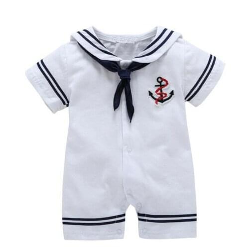 Baby Boy Sailor Suit Short Sleeved Jumpsuit Girl Clothing Stage Wear Rompers Navy Army Suit Halloween Cosplay Costumes Clothes