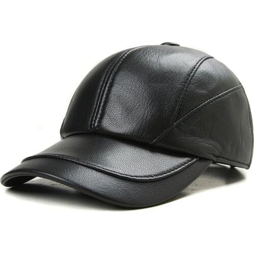 Leather Baseball Cap Mens Middle Aged Leisure Sheep Skin Duck Tongue Outdoor Warm Leather Hat