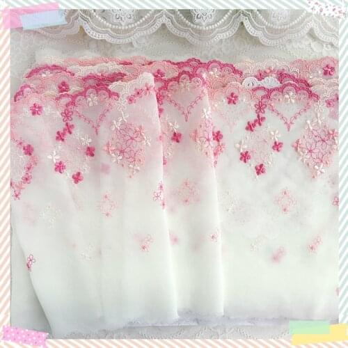 1 Yard Mint Pink Handmade DIY Guipure Embroidery Chiffon Lace Trim Tail Lace Fabric Garment Accessories 18cm
