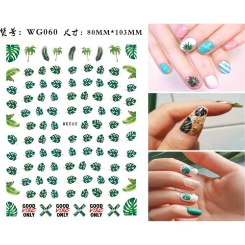 Summer nail art sticker green leaves cactus avocado adhesive for 3D manicure decoration self glue nail decal WG059
