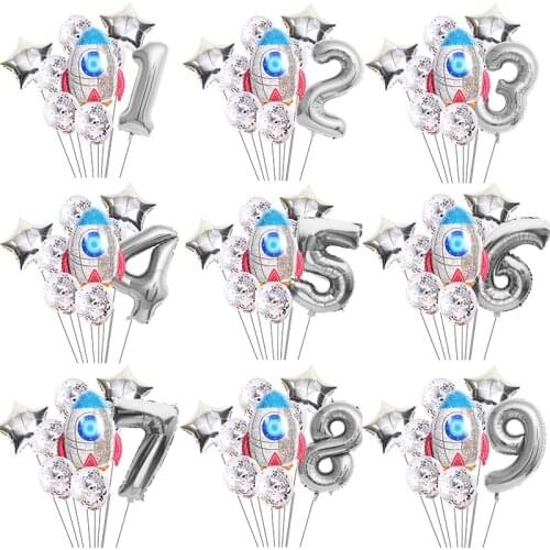 9pc 32 Inch Digital Aluminum Foil Rocket Star Balloon Confetti Latex Balloon Set Birthday Party Decorations Kids Baby Shower
