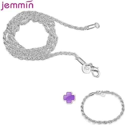 New Authentic 100% 925 Sterling Silver Chain Necklace Fashion Bracelet Jewelry Sets For Women Girls Wedding Jewelry Set