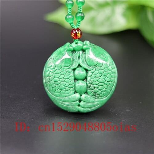Natural Green A Emerald Jade Pisces Pendant Fish Necklace Charm Jadeite Jewellery Fashion Carved Amulet Gifts for Women Men