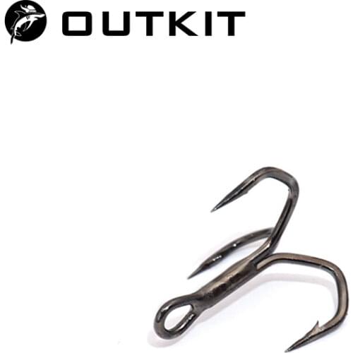 OUTKIT High Quality 5pcs/box New Design 4xStrengthen Steel Alloy Sharp Lure Treble Hook 6-14#Fishing Tackle Hook Fishing Box