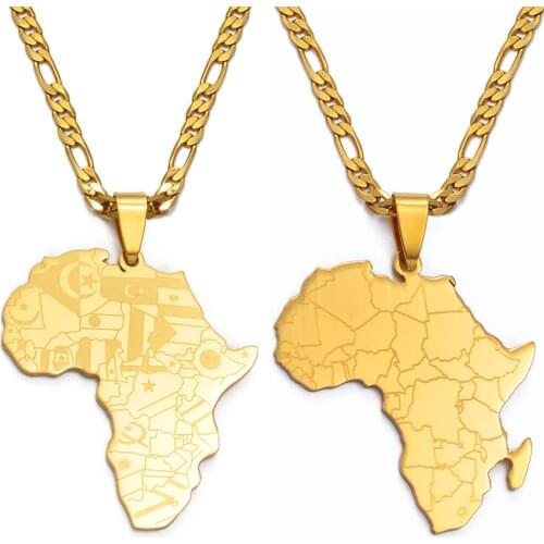 Anniyo Africa Map Pendant Necklaces Women Men,African National Jewelry African Country Map Flag Gold Color Jewellery #130821