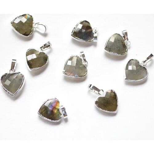 Nature labradorite agates facted heart shape pendant with Silvery electroplated edges for jewelry making