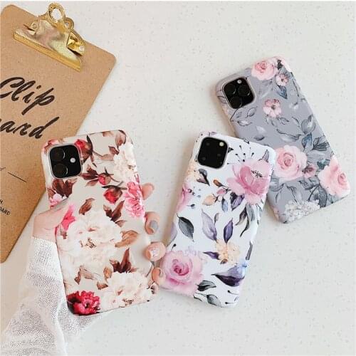 Hot Fashion Flower Print Case For iPhone 12 11 Pro Max Case UV Printing Flower Designs Matte TPU Case For iPhone 12 Case Flower