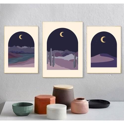 Boho Desert Landscape Poster Nights Moon Art Print Vintage Canvas Painting Modern Natural Wall Picture For Living Room Decor