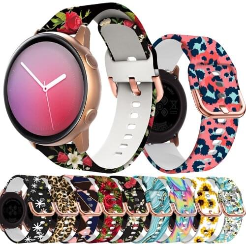 20mm Silicone strap Flower Printing Band for Samsung Galaxy Watch 42mm Active 2 40 44 S4 3 41mm Gear S2 Smart Accessories Correa