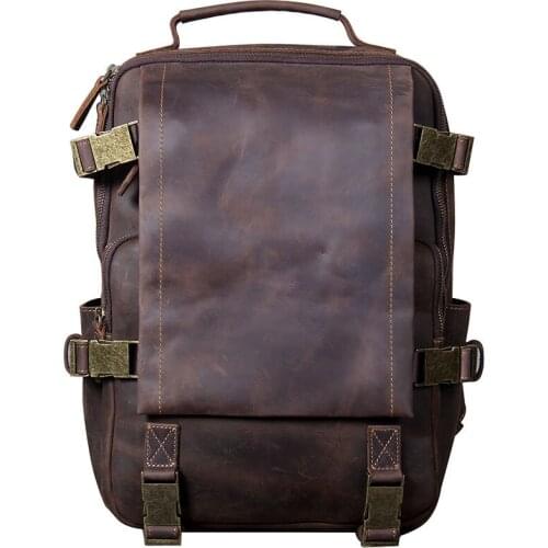 Men Backpack Mens Laptop Backpack Schoolbag Travel Bag First Layer Cowhide Original New Retro Leisure Crazy Horse Leather