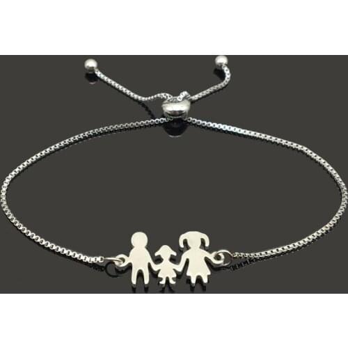 Family Charm Bracelet Stainless Steel Hand In Hand Charm Chain Bracelet for Women Girls