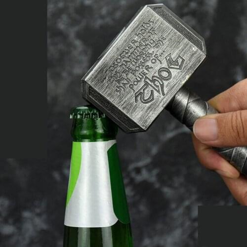 Silver Beer Bottle Openers Multifunction Hammer Of Thor Shaped Beer Bottle Opener With Long Handle Bottler Opener Beer