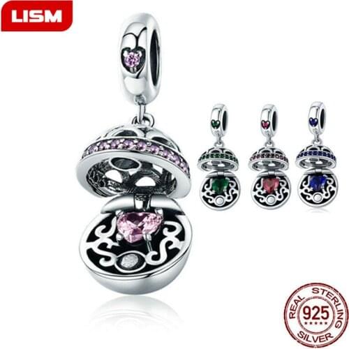 Real 925 Sterling Silver Love Gift Box With CZ Charm Pendants Fit Charm Bracelet Necklace Jewelry Making Gift
