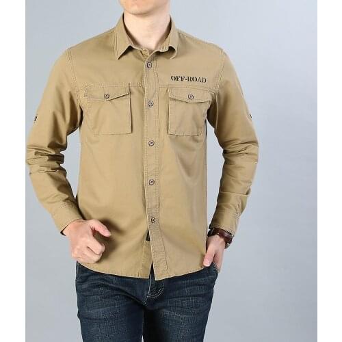 Tactical Shirt Men Clothing Autumn Winter Military Mens Dress Shirt Long Sleeve Off-Road 2 Pockets Cargo Casual Plus Size S-5XL