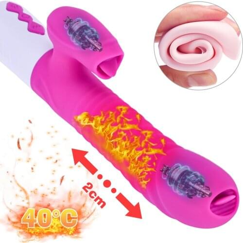 Telescopic Dildo Vibrator Intelligent Heating Clitoris Tongue Licking Massager G-spot Vagina Stimulator Pussy Sex Toys for Woman