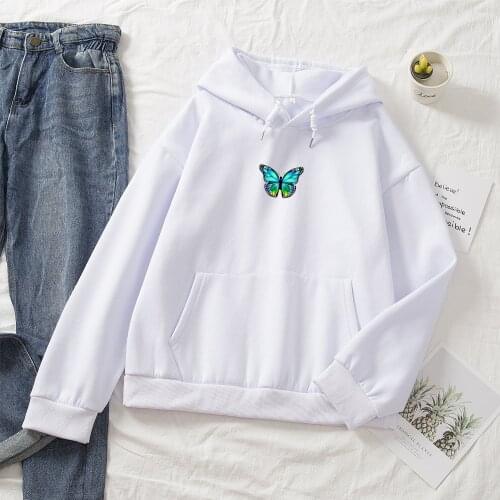 Butterfly Print Hoodie Women Oversized Sweatshirt Harajuku Casual Cotton Sweatshirt Long Sleeve Hoodies Ladies Sudadera Mujer