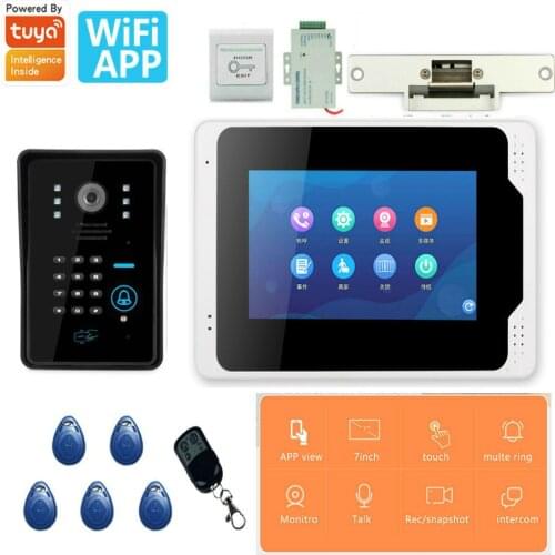 7" TFT Wireless Wifi RFID Password Video Door Phone Doorbell Intercom System with NO Electric Strike Lock+ 1080P Camera