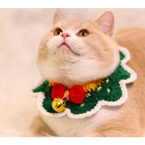 Knit Red Bowtie for Cats Kitten Green Puppy Necklace Bell Pet Bandana Kitty Pug Neck Decoration Cat Accessories for Pets Gifts